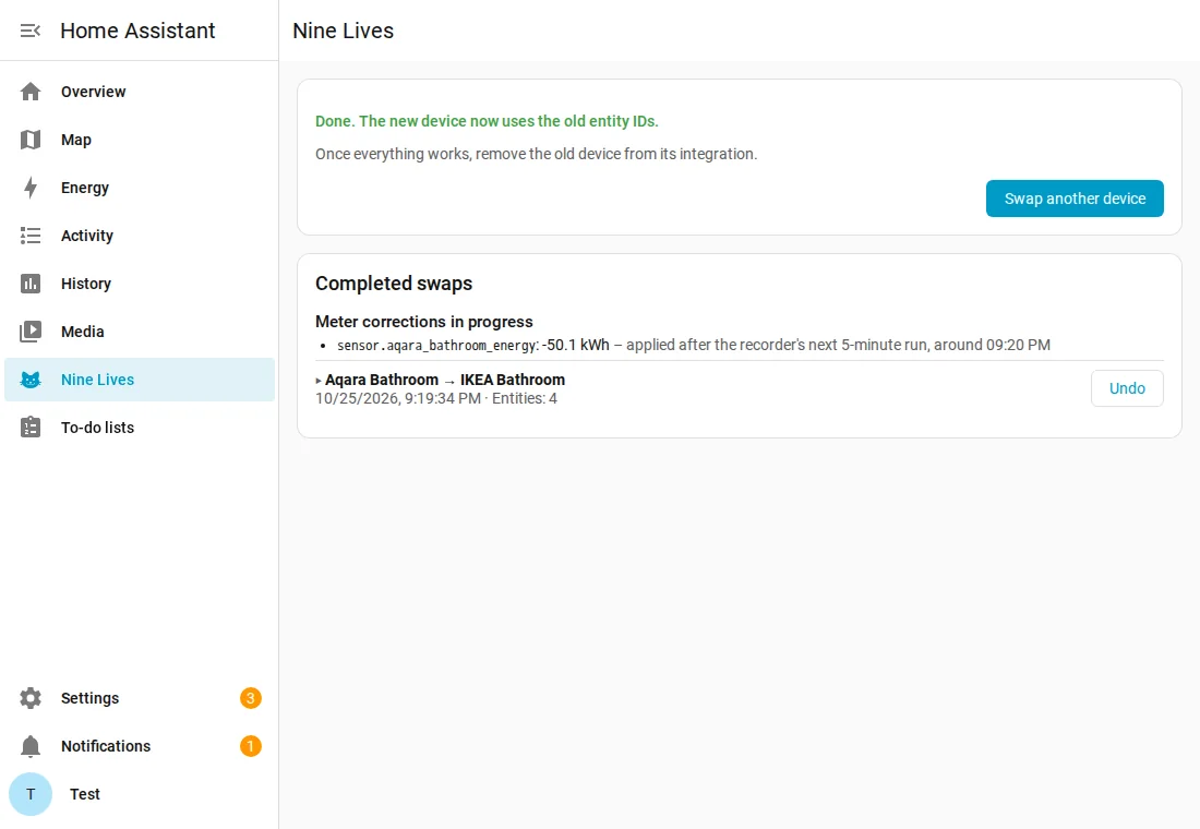 Swap done, with a pending meter correction