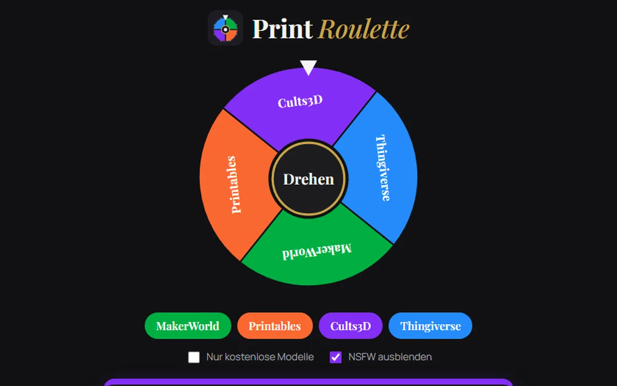 Print Roulette with its prize wheel in four platform colours